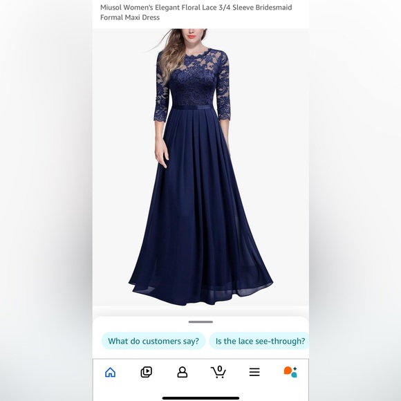 Miusol Women's Elegant Floral Lace 3/4 Sleeve Bridesmaid Formal Maxi Dress - Picture 1 of 12